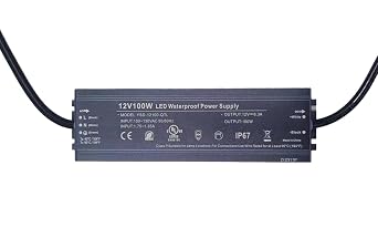 LED Driver 100W 12V UL Listed Transformer, Waterproof IP67 Power Supply, 100-130V AC to 12V DC Low Voltage Adapter for Outdoor Use