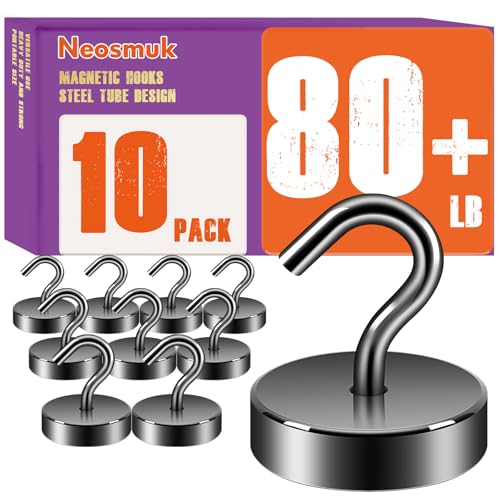 Image of Neosmuk Magnetic Hooks Steel Tube Design for Cruise,80lb+ Gunmetal,10 Pack | Cruise Ship Essentials,Heavy Duty Magnett Hooks for Cabins, Refrigerator, Grill, Hanging, and Travel Extra Strong Must-Haves