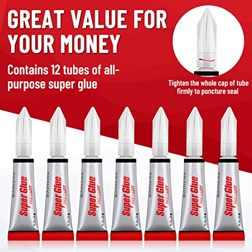 12 Pack Super Glue Clear, Strong Adhesive Superglue Gel Fast Drying Instant Cyanoacrylate (CA) Glue for Plastic, Wood, Metal Stone, Jewelry Beads Making, Phone Ceramic Crafts Repair (3 Gram/Tube) - Thumbnail 3