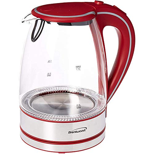 Tetera eléctrica de vidrio templado Brentwood 1.7 L roja miniatura 1