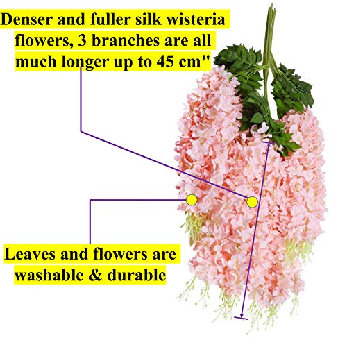 Image of Tdas Artificial Flower Wisteria Hanging Vine for Home Decoration Plants Plastic Flowers Decor Items Decorative Bunch Creepers Garlands Leaves Wedding Room, 110 CM (Light Pink, 6 Pieces)