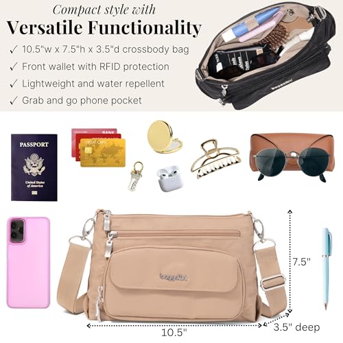 Image of Baggallini Original Everyday 11x7.5 Crossbody Bags Rfid Protected Lightweight Nylon Zippered Travel Purse