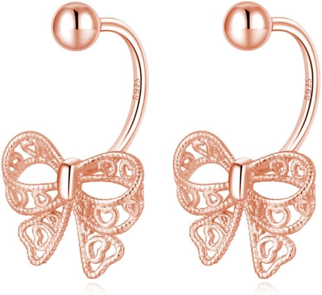 Reffeer Solid 925 Sterling Silver Bow Half Hoop Earrings Huggie for Women Teen Girls Bowknot Hoop Earrings Open Hoops
