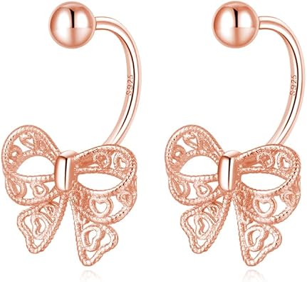 Reffeer Solid 925 Sterling Silver Bow Half Hoop Earrings Huggie for Women Teen Girls Bowknot Hoop Earrings Open Hoops