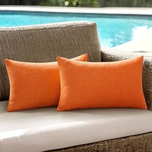 ANRODUO Pack of 2 Orange Outdoor Pillow Covers for Patio Furniture Decorative Farmhouse Linen Cushion Sham Outdoor Waterproof Outside Lumbar Pillowcase for Garden Balcony Fall Outdoor Decor 12×20 Inch
