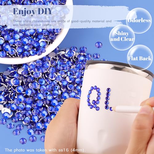 5000PCS 2mm Resin Rhinestones in Bulk (Royal Blue), Bedazzling Flatback Crystals for Crafts DIY Nail Decoration, Gems Charms for Tumbler Shoes Clothing Fabric with Pickup Pen and Tweezers by BELLEBOOST - Used condition - Image 4