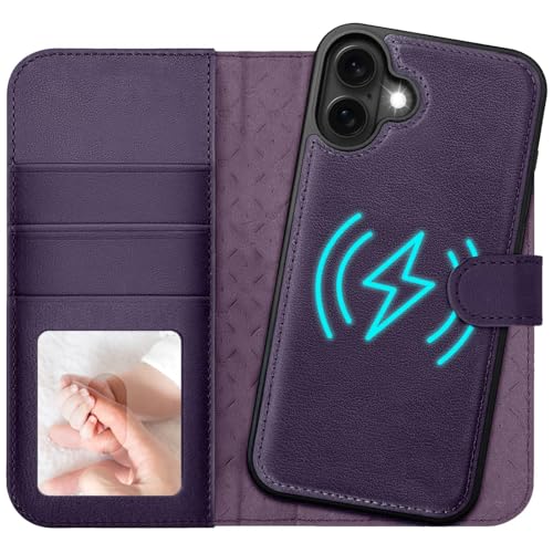 Coque magnétique iPhone 16 amovible : étui 2 en 1 compatible charge sans fil violet