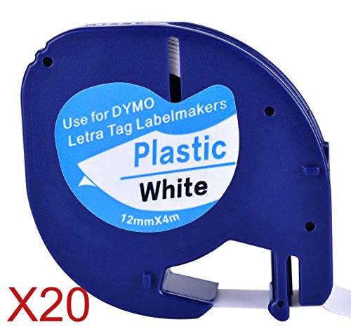 Compatible for Dymo 91201 Black on White (12mm x 4m) Plastic Label Tapes 91331 91221 59422 S0721660 (20)