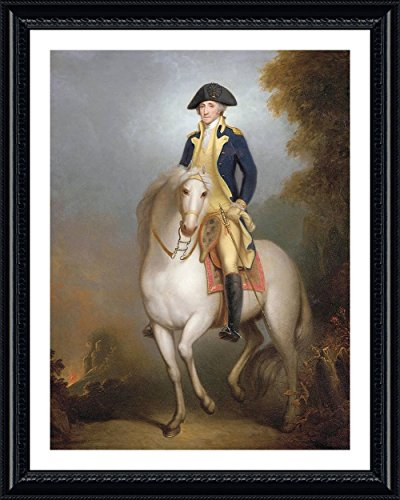 Alonline Art - George Washington On Horse by Rembrandt | Black framed picture printed on 100% cotton canvas, attached to the foam board | Ready to hang frame | 21"x26" | Wall art home decor poster