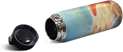 Miniatura 3 de Botella de agua aislada con tema de playa de 18 onzas con tapa, lazo de transporte a prueba de fugas, botellas de gimnasio y deportes de acero