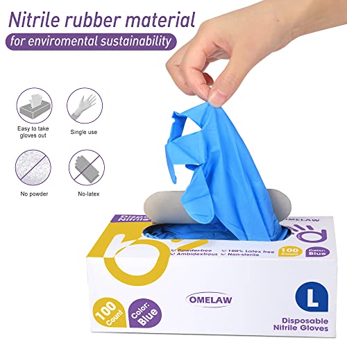 Omelaw Nitrile Gloves Medium Blue, Pack Of 100, Latex Free Powder Free Glove Ambidextrous, Ultra-Strong, Non-Sterile Food Safe #TOP3