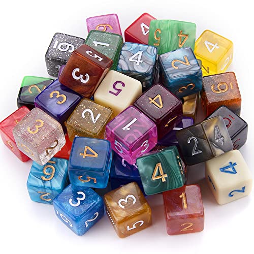 AUSTOR 42 Pieces Polyhedral Dice 6 Sided Game Dice Set Mixed Color Dices Assortment with a Black Velvet Storage Bag for DND RPG MTG Table Games