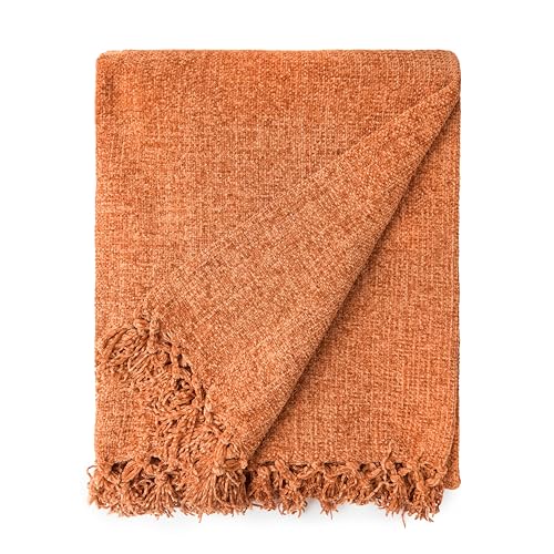 Emma Barclay Throw Blanket For Sofas Bed Extra Large Soft Chenille Throws For Settees In Burnt Orange Throw Fleece Blankets - Darcy Collection 50 x 60 (127cm x 152cm) Burnt Orange