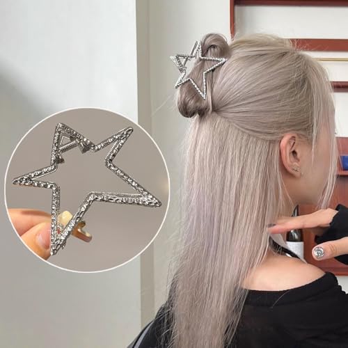 Star Hair Claw Clips Gold Silver Hair Clips Star-Shape Claw Clips for Thick or Thin Hair Nonslip Shark Clip Clamps Metal Hollow Out Stars Sparkly Star Hairpin for Women Fashion Hair Accessories 2Pcs