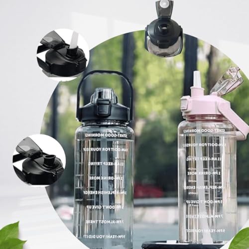 Image of DEVER Motivational Time Marker Water Bottle with Straw & Flip Top Lid | Leak Proof BPA Free Transparent Drinking Bottle with Handle | Fitness Sports Water Bottle for Gym, Office, School & Travel