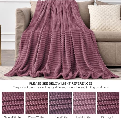 Image of BEDELITE Fleece Throw Blanket for Couch - 3D Ribbed Jacquard Soft and Warm Decorative Fuzzy Blanket - Cozy, Fluffy, Plush Lightweight Plum Throw Blankets for Bed, Sofa, 50x60 inches