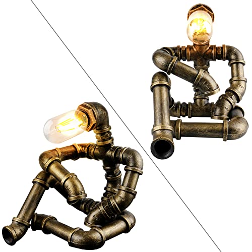 Efaycrr Steampunk Table Lamp, Creative Robot Style Desk Lamp Vintage Industrial Water Pipe Light For Bedside Table Nightstand Bar Restaurant Café #TOP6