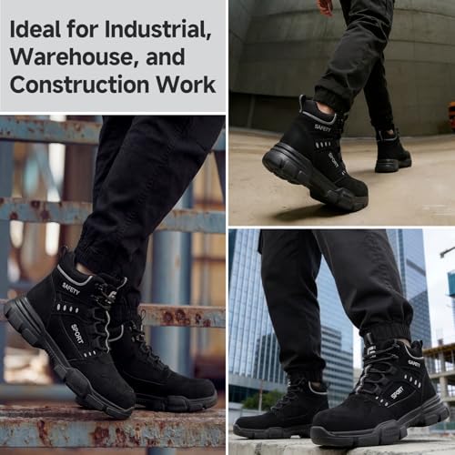 Image of Steel Toe Boots for Men Lightweight Work Boots for Men High Top Safety Boot with Kevlar Puncture-Resistant Midsole Comfortable Industrial Work Shoes Splash-Proof Botas De Trabajo para Hombre