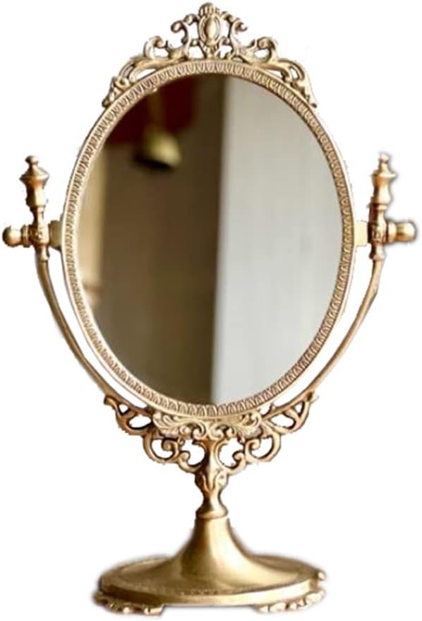 European Retro Brass Handle Mirrors Desktop Dressing Makeup Gift