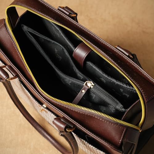 Image of Theater Dr. Grief Brown Croco Handbag for Women | Structured Top Handle Tote with Spacious Interior | Elegant Office Work & All Day Essential Laptop Bag