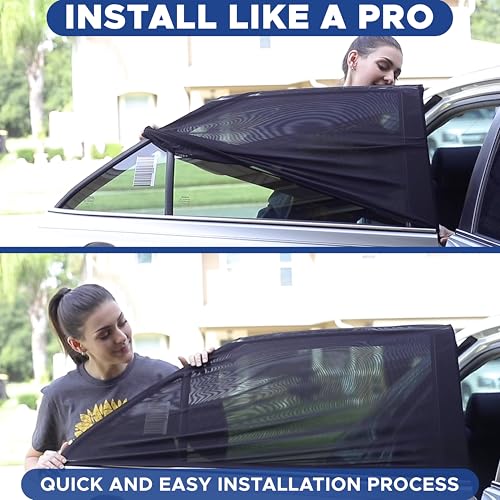 Image of EcoNour Car Window Screens for Camping (Pack of 2) | 100% Protection from Bugs, UV and Mosquito Net | Breathable Mesh Baby Window Covers for Privacy Blackout (Medium 16 inchx30 inch) | Car Window Accessories