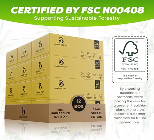 Bamboo Story Lenços faciais de bambu, loção macia, 3 camadas não branqueadas e sem produtos químicos