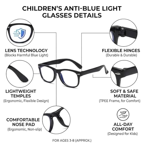 Image of Kids Blue Light Blocking Glasses Rectangle Digital Boys Girl Age for 5-12