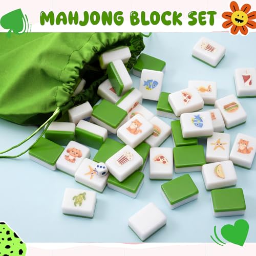 Green 2 Players Mahjong Block Set, Gift for Christmas,12 Patterns - image 3