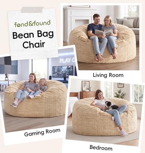 Image of 5FT Bean Bag Chair Oversized Bean Bags for Adults Large Bean Bag Beanbag Chair Washable Cover Bean Bags Giant Memory Foam Bean Bag Chairs for Adults Pocket for Bedrooms Living Room(Khaki)