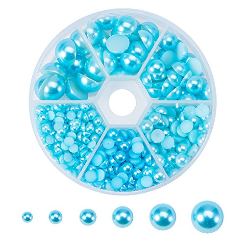 PH PandaHall 1 Box (About 690pcs) 6 Sizes PaleTurquoise Flat Back Pearl Cabochon (4mm, 5mm,6mm, 8mm, 10mm, 12mm)