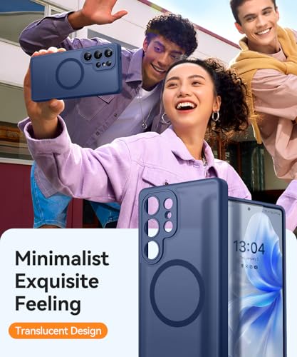 Image of CANSHN Designed for Samsung Galaxy S25 Ultra Case (2025) [Full Camera Protection] [Compatible with Magsafe] Translucent Matte Back Protective Phone Cover, Deep Blue