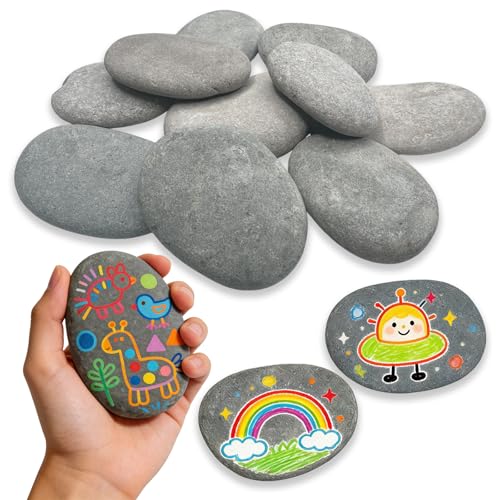 XIDOU 10 Stück Steine zum Bemalen 5-8cm Glatte Kieselsteine zum Bemalen Flache Steine zum Bemalen für Bunte Malerei Dekoration Blumentöpfen Garten Aquarien