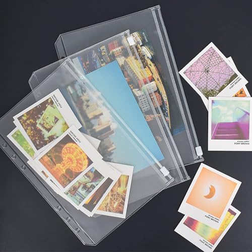 A5 Binder Taschen,20 PCS PVC 6 Löcher Binder Dokumententasche A5 Reißverschluss Ordner Wasserdicht Kunststoff Bindertaschen für Notebook-Planer Einlegeseiten Loseblattbeutel Foto