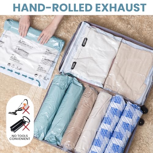 Image of TAILI 12 Pack Travel Compression Bags, Roll Up Space Saver Bags (6 Large+6 Medium), No Vacuum Needed Reusable Packing for Luggage, Suitcase, Backpack, Travel Essentials, Forest Green