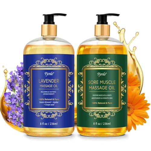 Pjordo 2 Pack Body Massage Oil for Massage Therapy Sore Muscle Arnica Oil & Lavender Massage Oil for Pain Relief Massage Relaxing Oil for Calming Soothes Joints & Muscle Spa Gift for Him Her