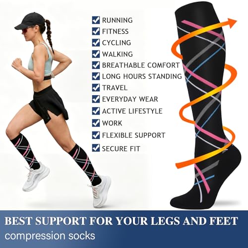 Image of Sooverki Compression Socks for Women and Men Circulation (3 /4 Pairs) is Best Support for Running Athletic Cycling Hiking