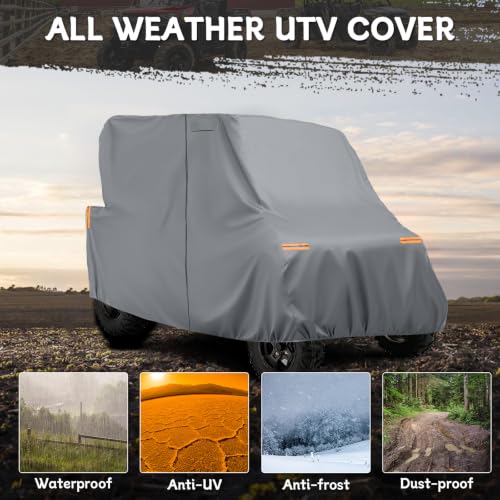 Image of Waterproof UTV Cover Compatible with Kawasaki TERYX 2 Doors | 6 Layers Outdoor Cover with Cotton Liner, Air Vents, Door Zipper and Windproof Buckles for Rain Snow Dust Protection