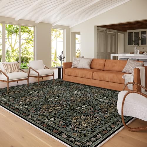Image of Traditional Design Vintage Floral Area Rug 8 x 10,Washable Area Rugs - Perfect for Living Room, Bedroom, Kids Room, Nursery - Stain & Water Resistant Non-Slip, Dining Room Decor