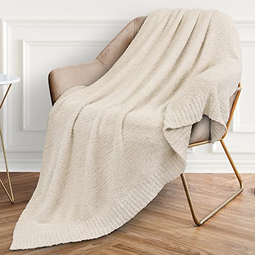 Pavilia Plush Knit Throw Blanket For Couch, Super Soft Fluffy Throw, Fuzzy Lightweight Blanket For Bed Sofa, Knitted Warm Cozy All Season Throw Blanket (Cream Beige, 50X60 Inches) #TOP30