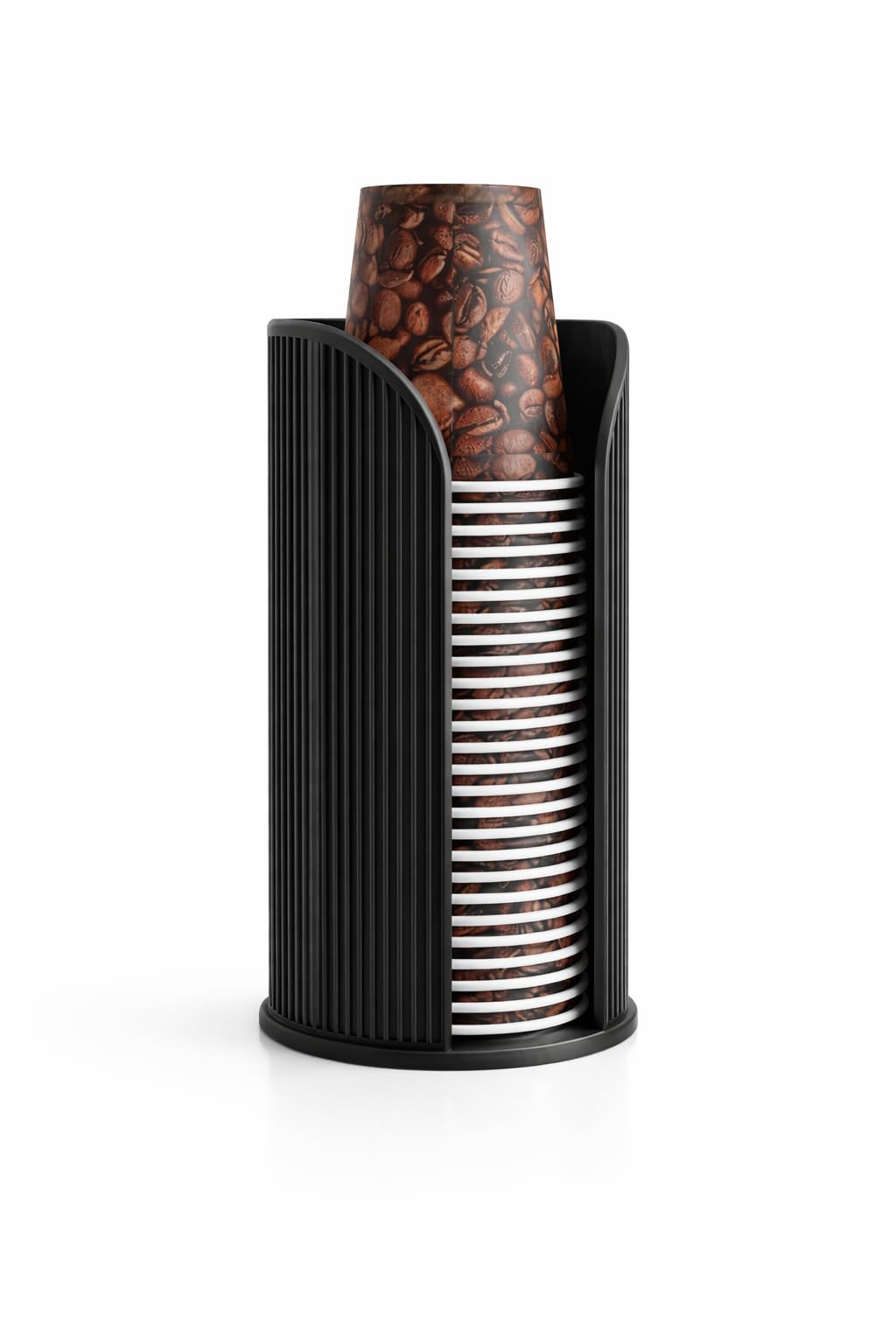 Becherspender Kaffee Becher Spender für Büro & Kaffeestation – Vertikaler Einwegbecher Halter aus robustem Kunststoff – Platzsparender Cup Dispenser für 8oz & 12oz (Schwarz, Large Coffee)