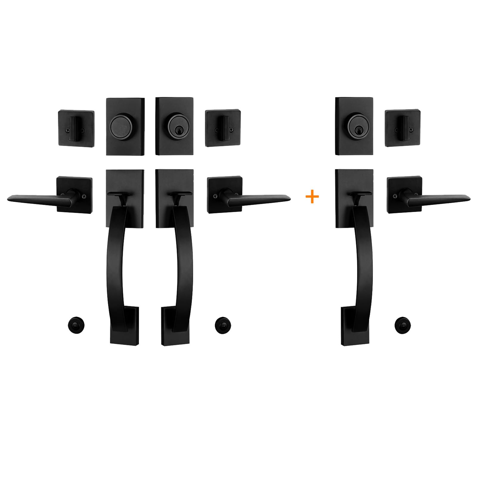 NEWBANG 2 Pack to be Keyed Alike Modern Entry Handlesets for Front Doors with Same Culinders and Same Keys in Matte Black(1 PC Keyed and 1 PC Keyed &amp; Dummy),MDHST2017DB-AMZ-SET