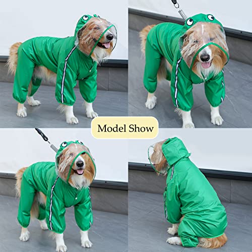 Seis Dog Raincoat Hooded Dinosaur Pet Rain Wear Waterproof Frog Pet Poncho Light Breathable Dogs Suit Reflective Strap Pet Outfit For Small Medium Large Dogs (2Xl (Back Length 45Cm/17.7"), Green Frog) #TOP4
