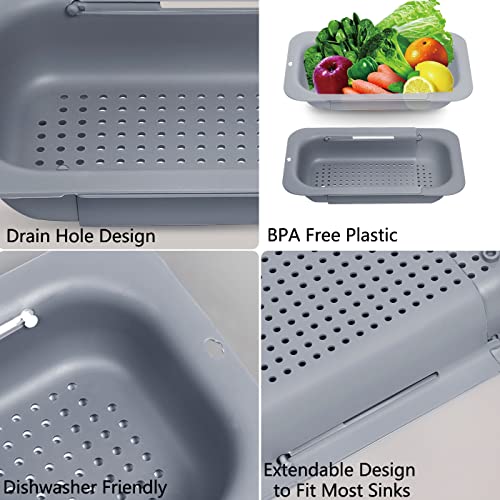 Kanyool Over The Sink Strainer Colander Basket Collapsible Extendable Kitchen Food Fruits Vegetables Noodle Pasta Sink Drain Basket Retractable Plastic Adjustable Strainer Over Sink Washing Basket #TOP4