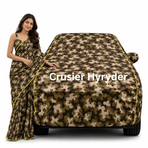 Image of 100% Waterproof Car Cover for Crusier Hyryder All Weather Protection with Mirror Pocket Inner Cotton Layer Triple Stitched Cover with Adjustable Belt Bottom Elastic to Secure Fit-Jungle