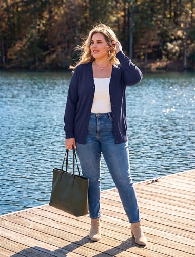 Image of TIANZHU Plus Size Cardigan for Women Button Open Front Long Sleeve V Neck Comfy Lightweight Sweaters XL-4XL