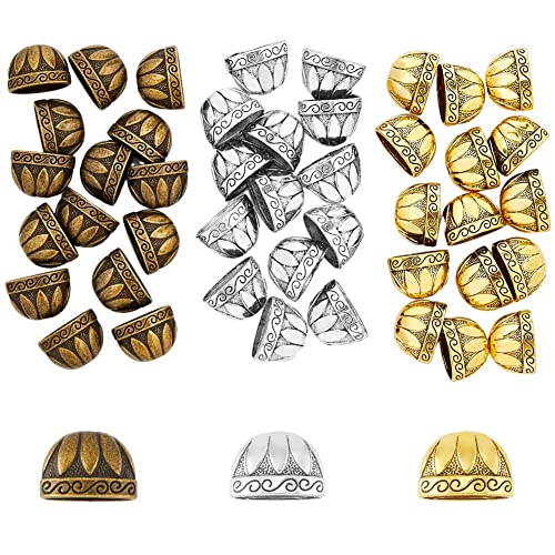 HOBBIESAY 45pcs 3 Colors Flower Spacer Bead Caps Tibetan Metal Floral Bead Cone Ends Tassel Ends Cap Jewelry for Bracelet Necklace Earring Crafts Making, Inner Diameter: 9x16.5mm