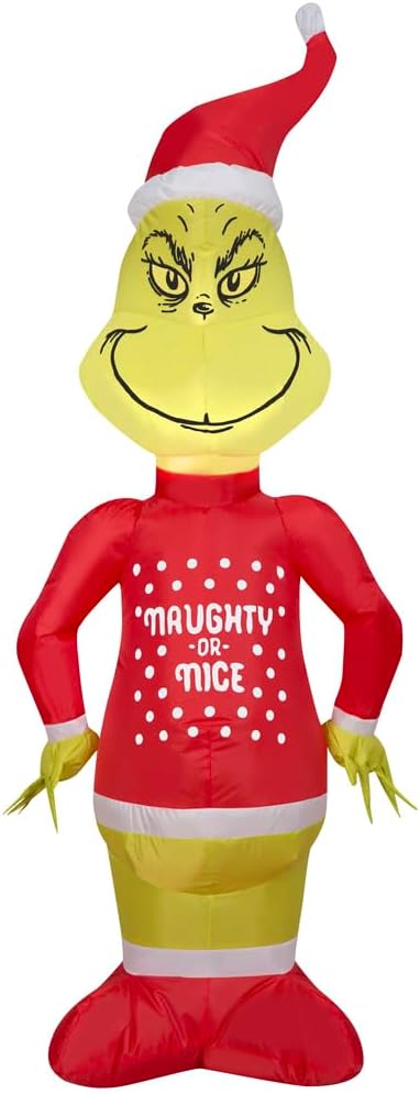Gemmy Christmas Airblown Inflatable Grinch in Ugly Sweater Dr. Seuss, 4 ft Tall, Multi