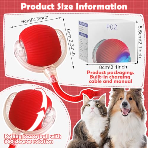 LETTERASHQP Katzenspielzeug Elektrisch Katzenball Elektrisch Elektronisches Interaktives Hundespielzeug Ball Katzenspielzeug Selbstbeschäftigung Smart mit Schwanz für Katzen Hunde (rot)