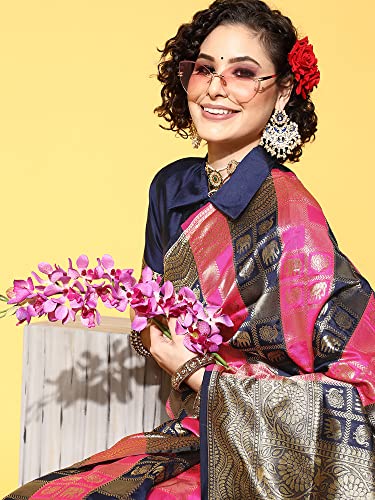 Image of AKHILAM Women's Geometric Silk Blend Zari Saree With Unstitched Blouse Piece (FF0GNG220 Parent)