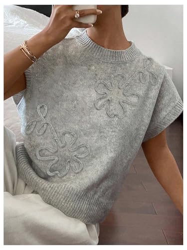 Image of SOLY HUX Women's Short Sleeve Sweater 3D Floral Sweaters Pullover Tank Tops Knit Vest Trendy Fashion Clothing